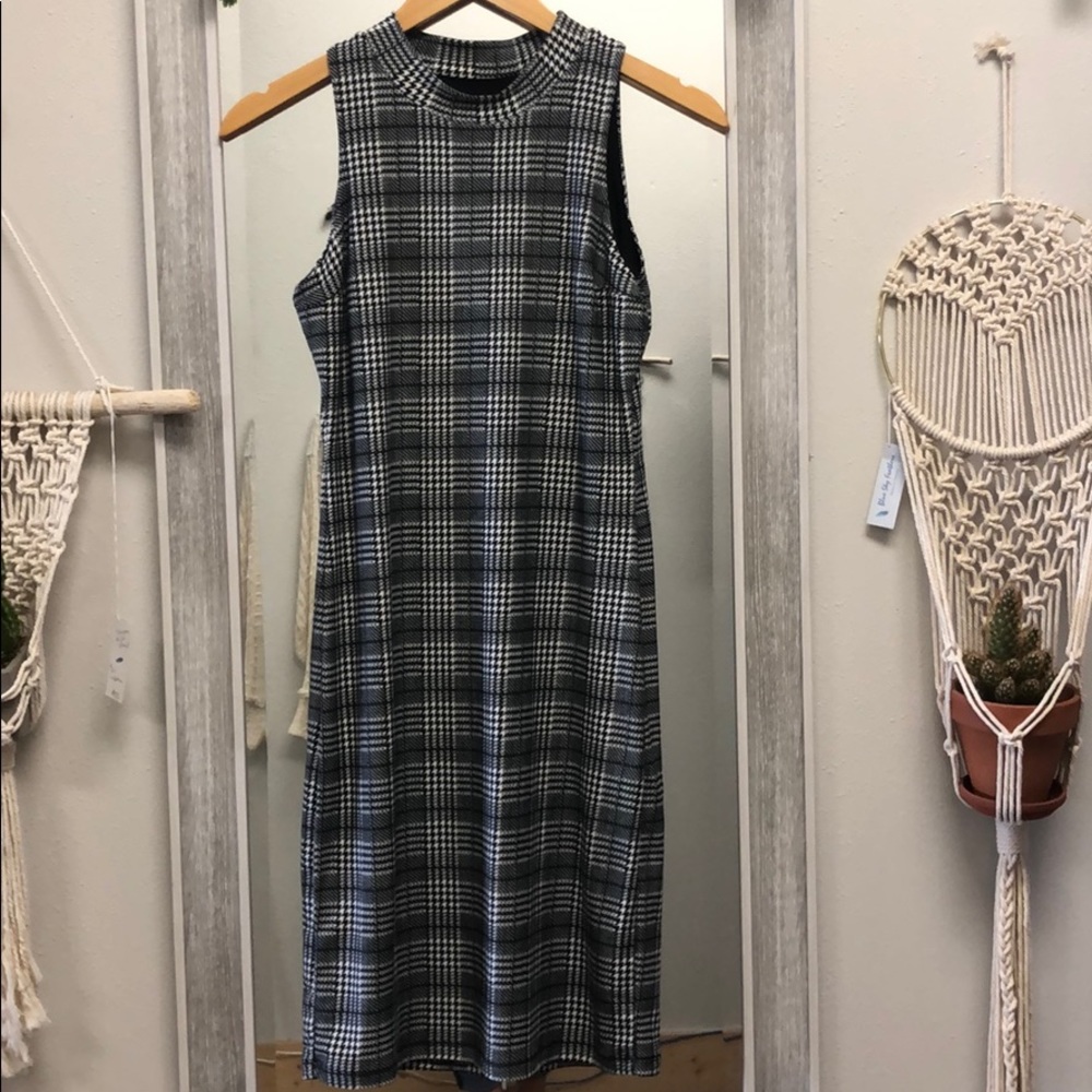 Herringbone print midi dress